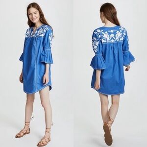 JOIE Blue With White Floral Embroidery Women's Dress or Tunic